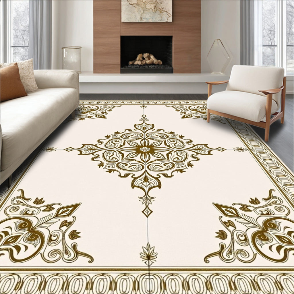 Antique Gold Ornate Floral Medallion Rug
