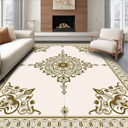 Antique Gold Ornate Floral Medallion Rug