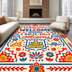 Bold Folk Art Floral Welcome Rug