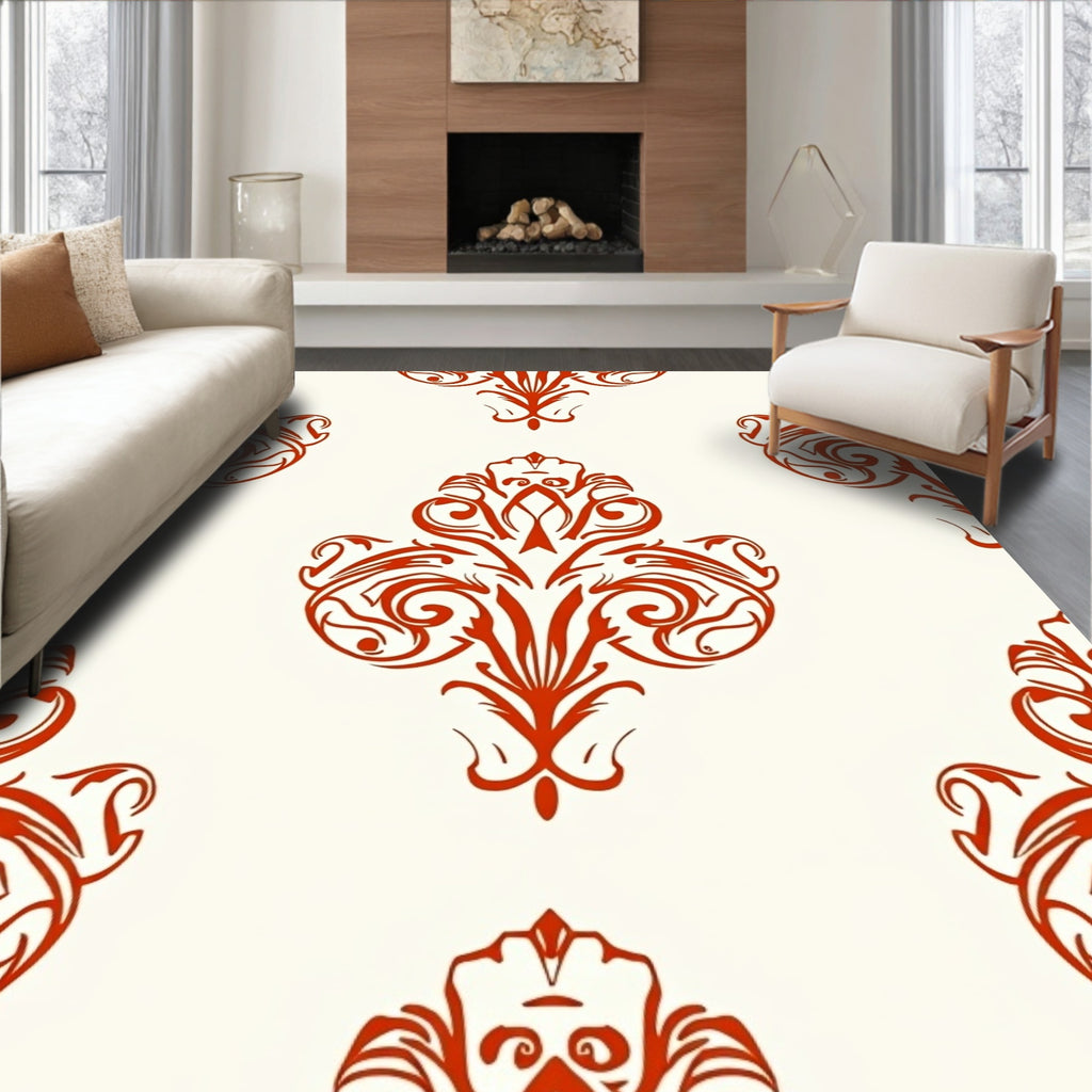 Crimson Formal Damask Scroll Rug