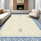 Cream Blue Ornamental Scroll Medallion Rug