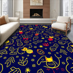 Playful Yellow Cat Red Floral Navy Rug