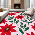 Vibrant Red Poinsettia Floral Rug
