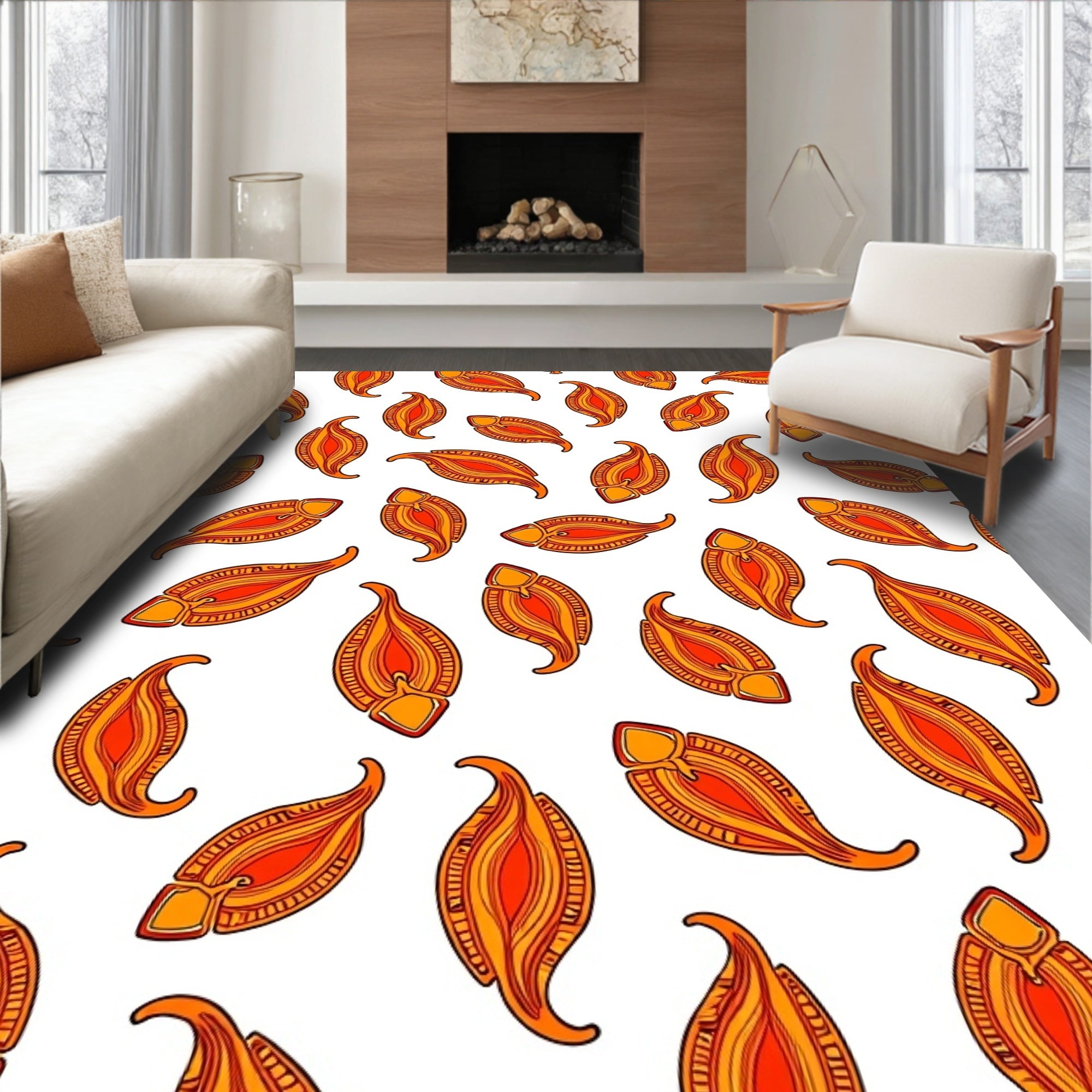 Fiery Orange Paisley All Over Rug