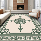 Classic Cream Green Ornamental Medallion Rug