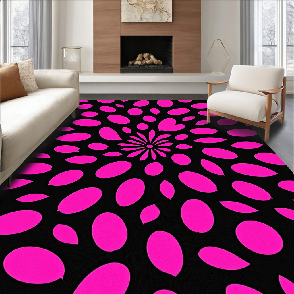 Vibrant Pink Petal Explosion Black Rug