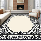 Ornate Black Filigree Scrollwork Lace Rug