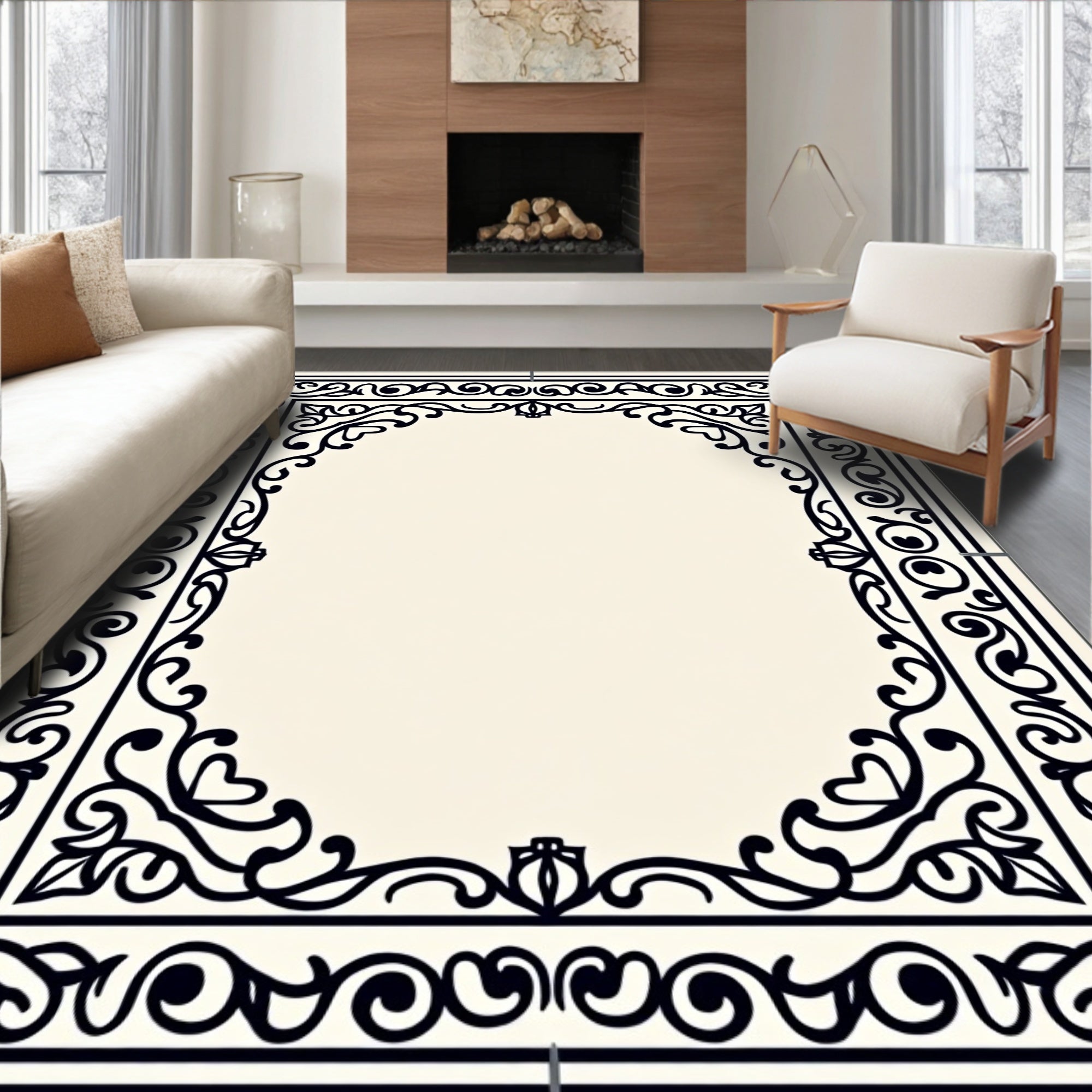 Ornate Black Filigree Scrollwork Lace Rug