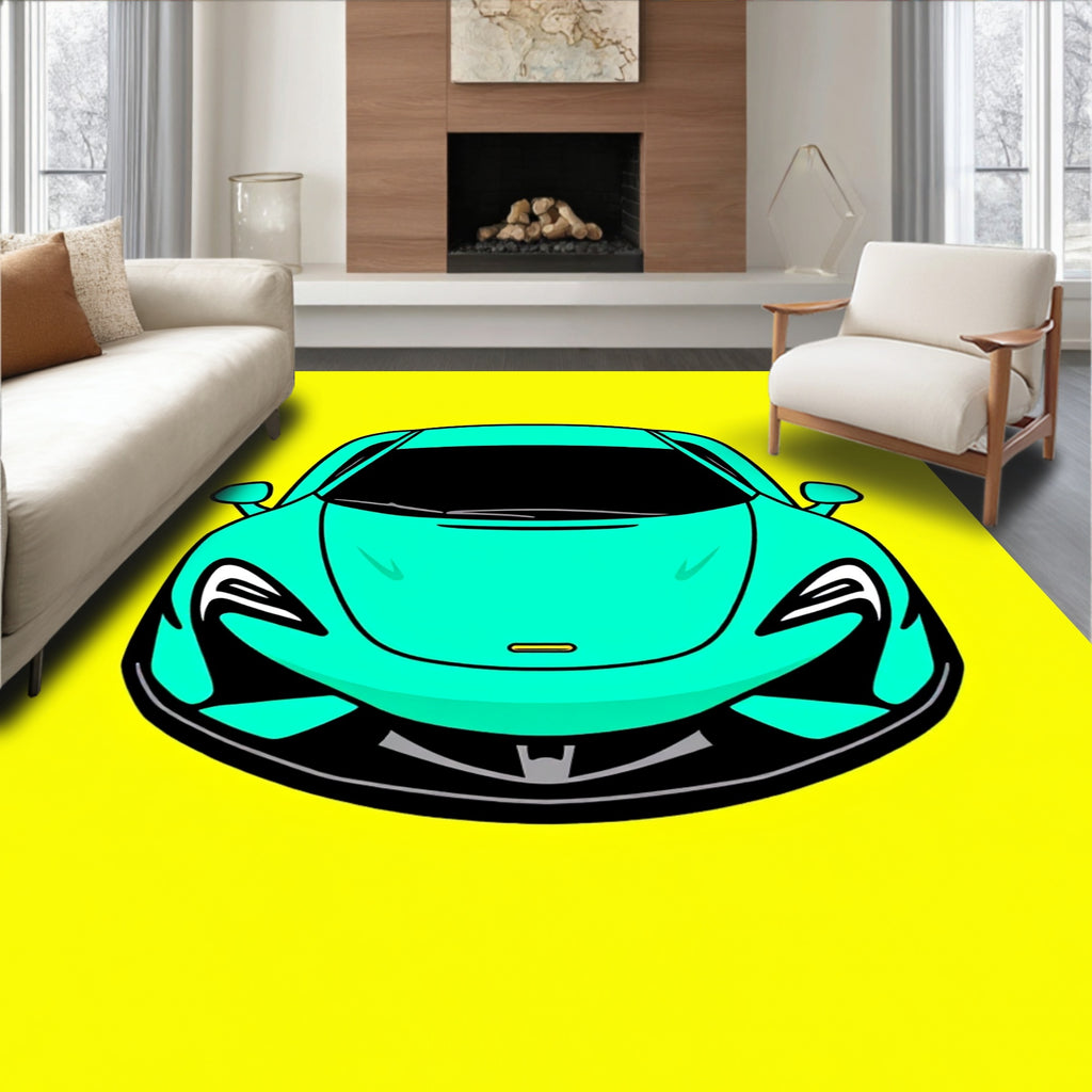Aqua Sports Car Graphic Rug
