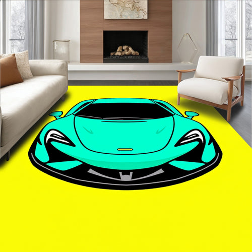 Aqua Sports Car Graphic Rug