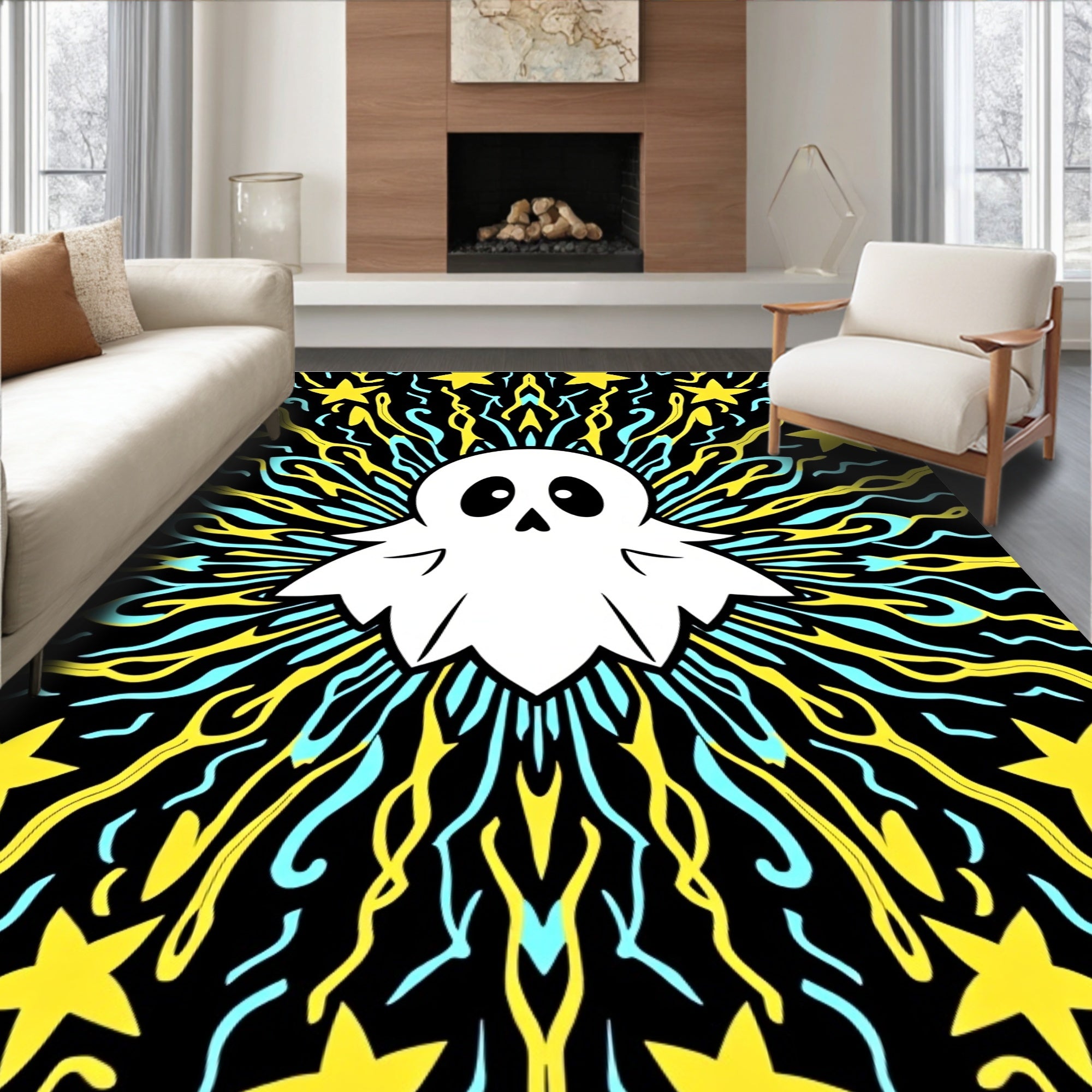 Whimsical White Ghost Starburst Rug