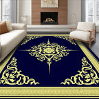 Navy Yellow Floral Medallion Border Rug