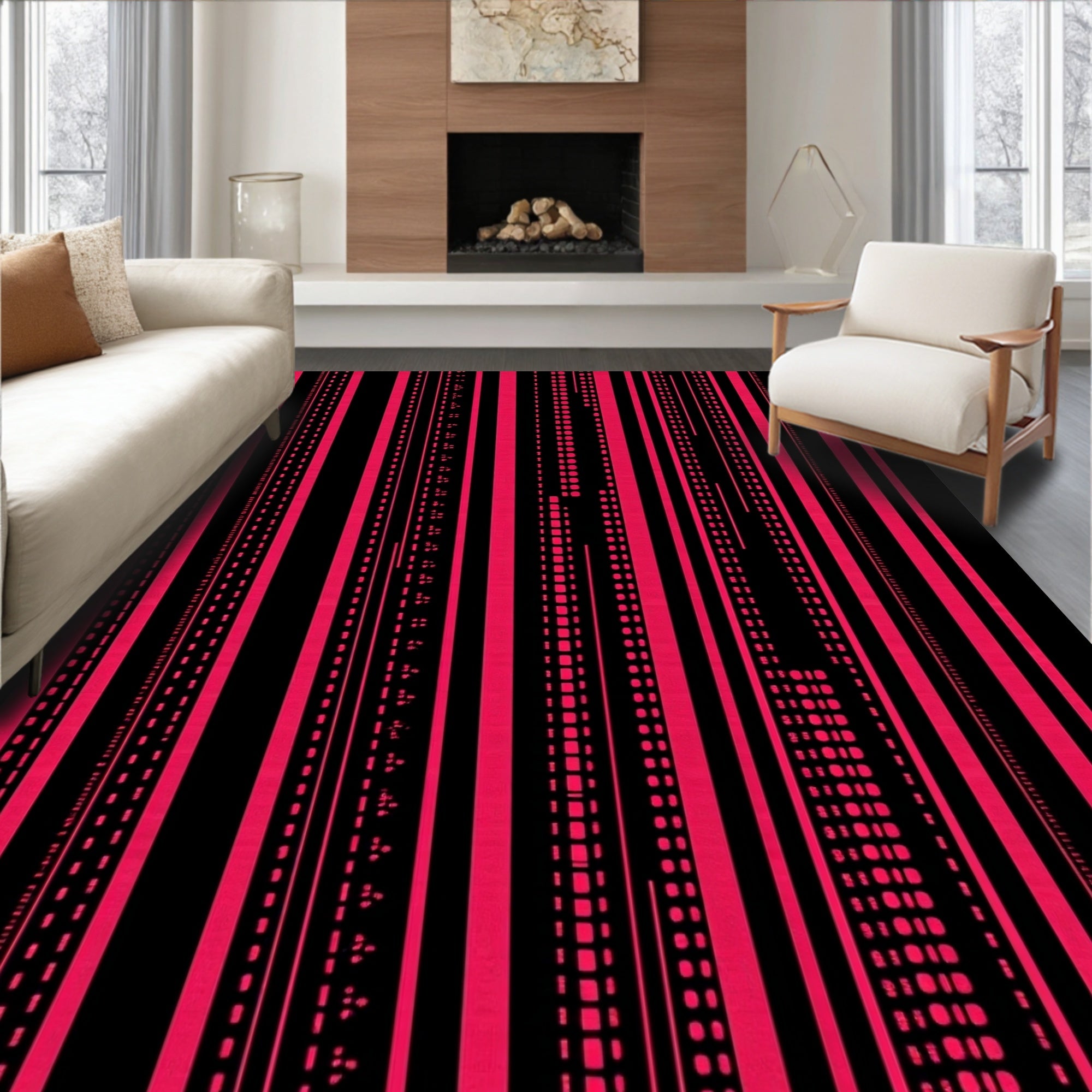 Bold Pink Vertical Dash Stripes Rug