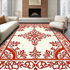 Ornate Red Scrollwork Center Square Rug