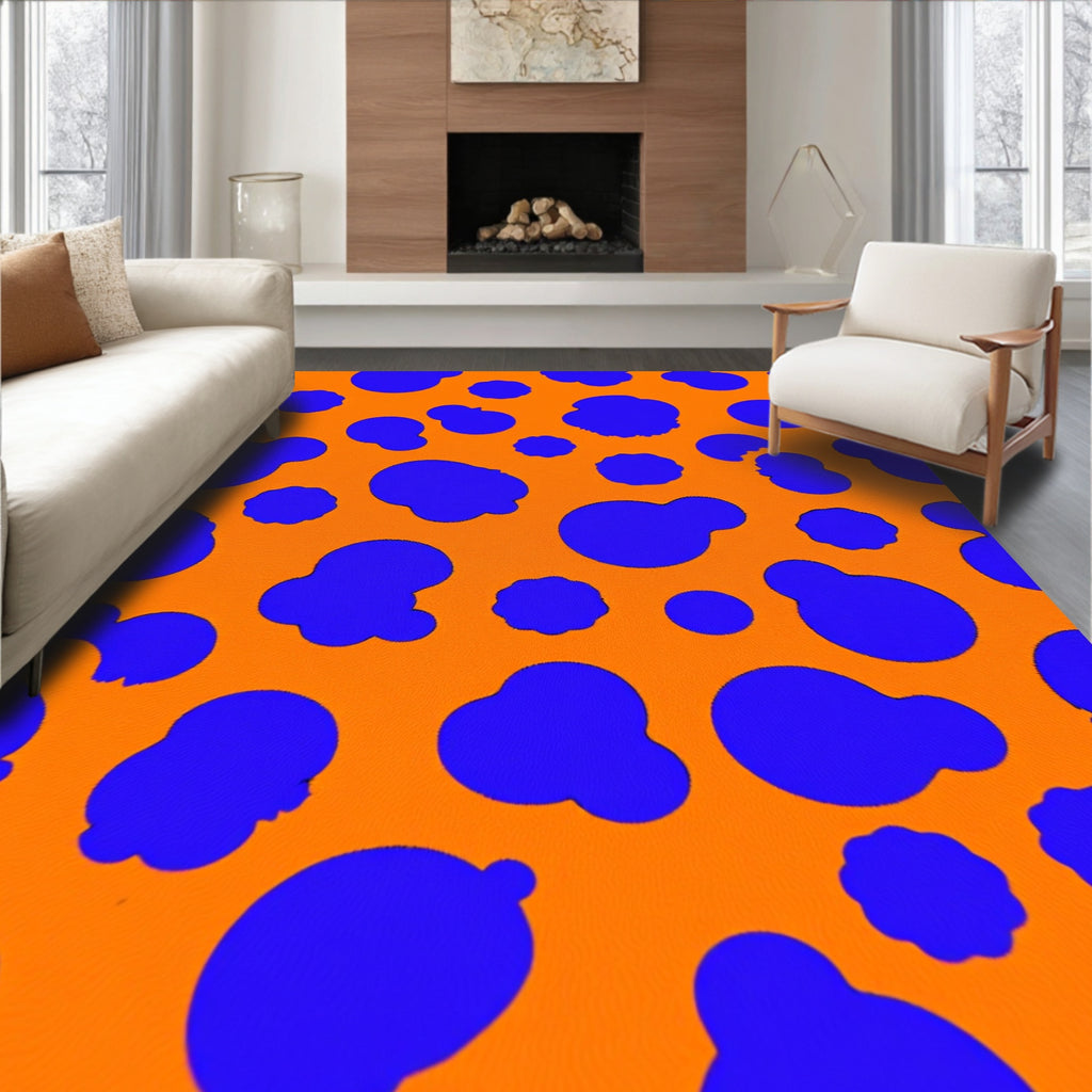 Bright Orange Blue Blobs Rug