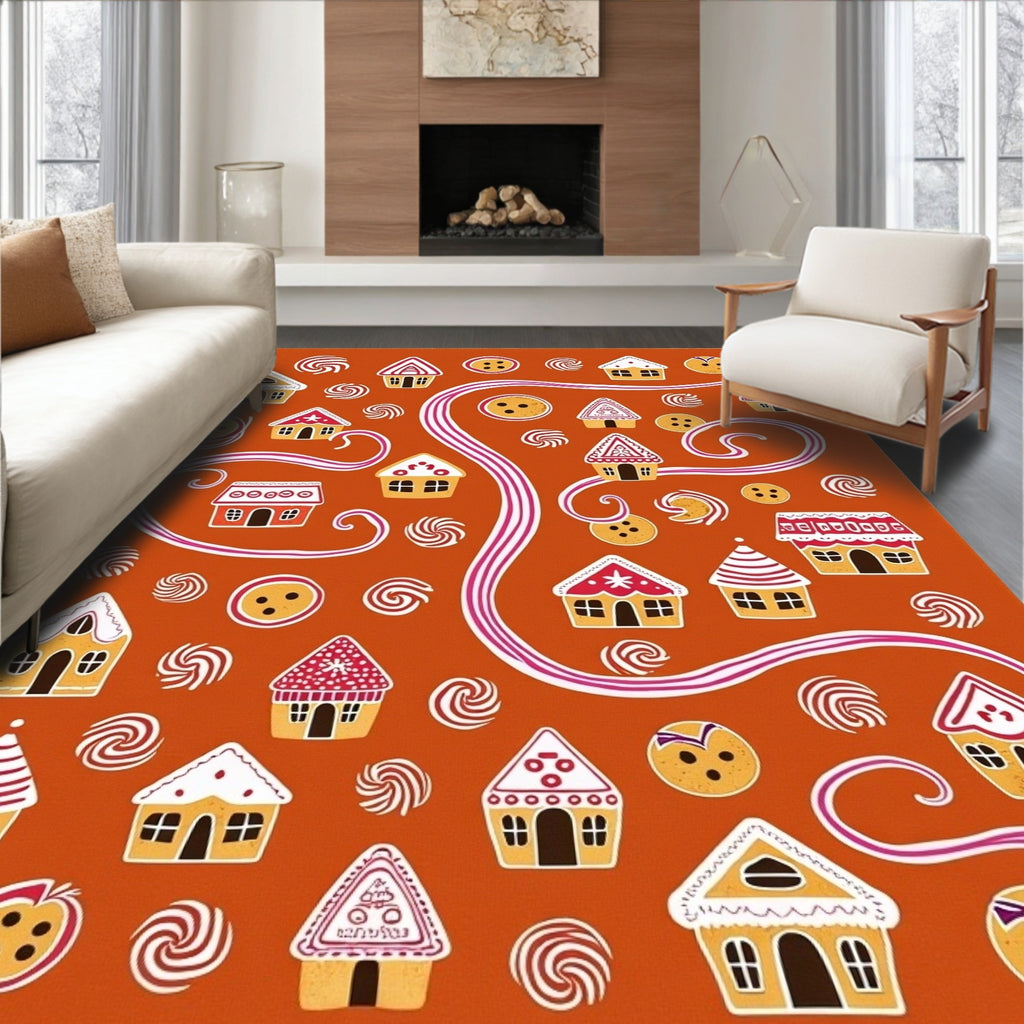 Holiday Gingerbread House Candy Swirl Rug