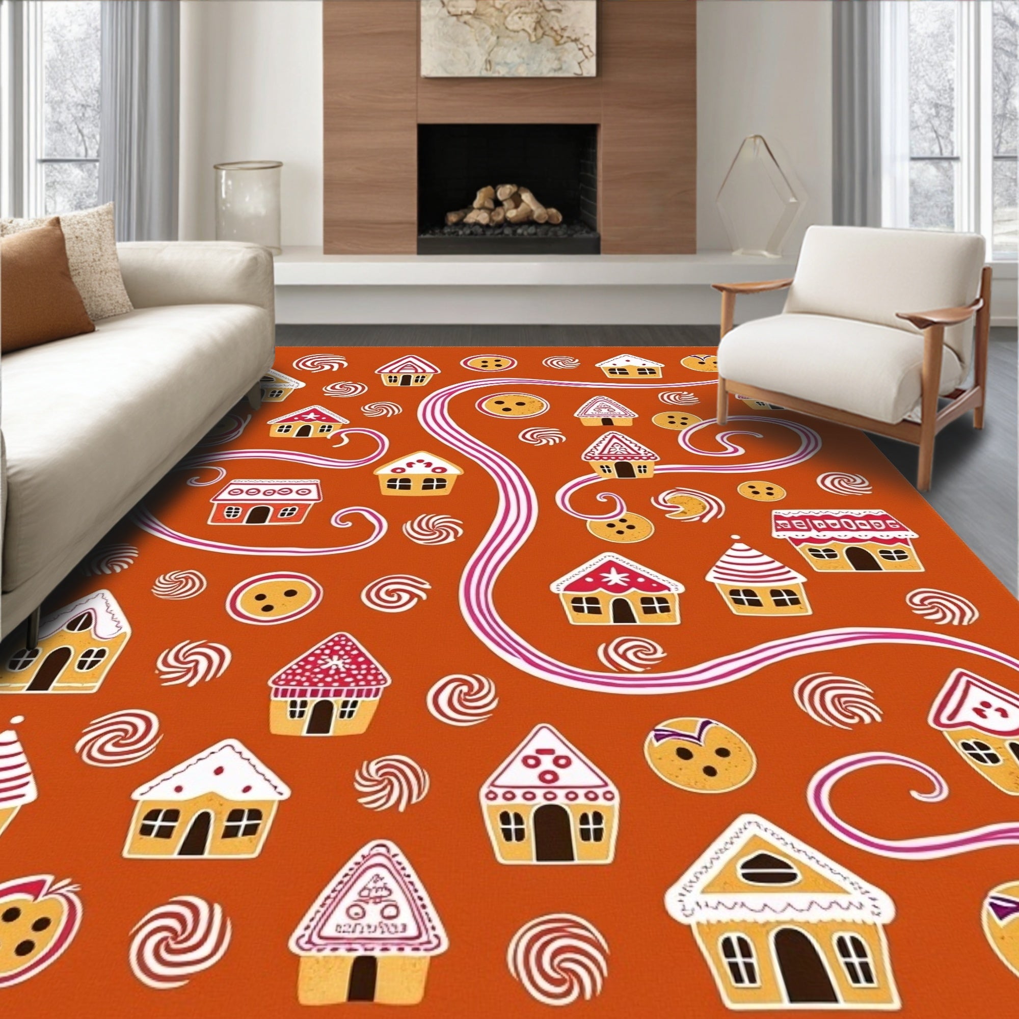 Holiday Gingerbread House Candy Swirl Rug