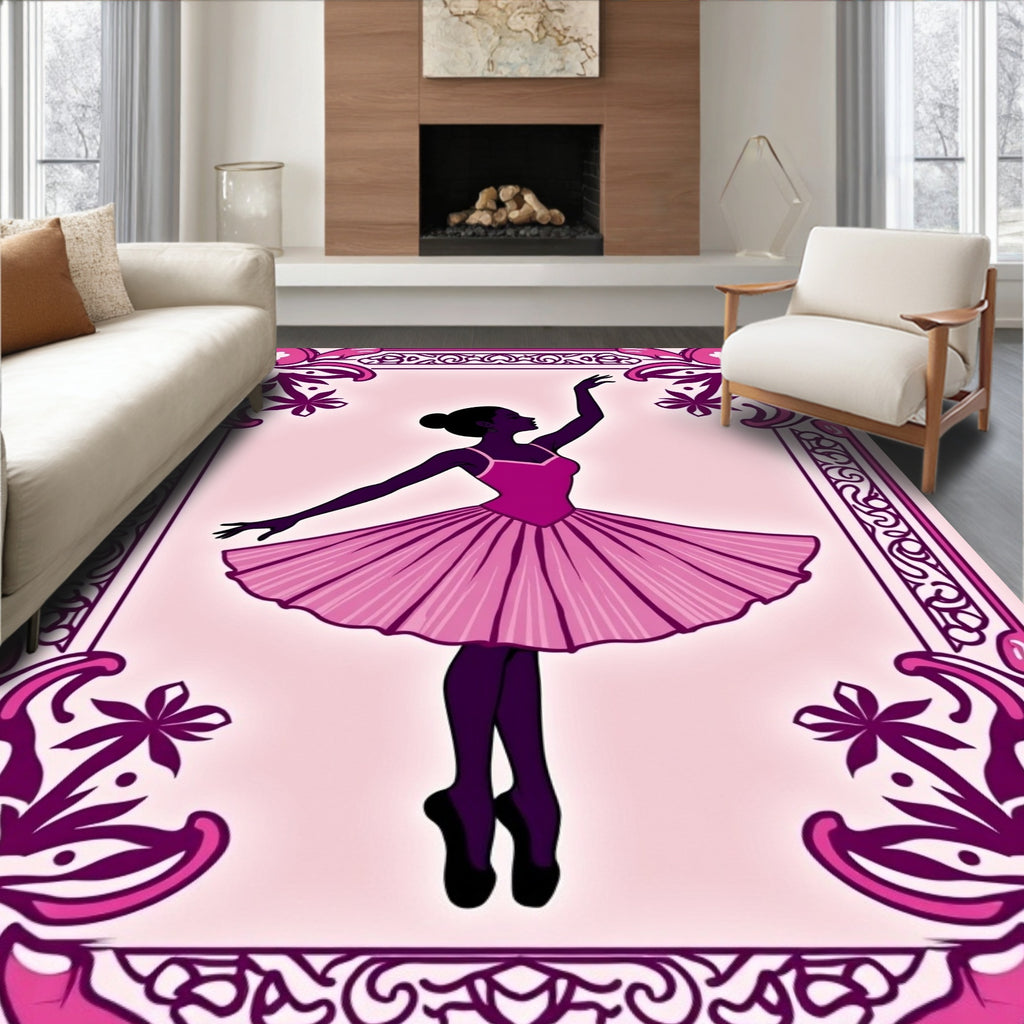 Ballet Dancer Pink Floral Frame Rug