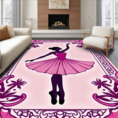 Ballet Dancer Pink Floral Frame Rug