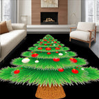 Vibrant Red White Ornaments Christmas Tree Rug