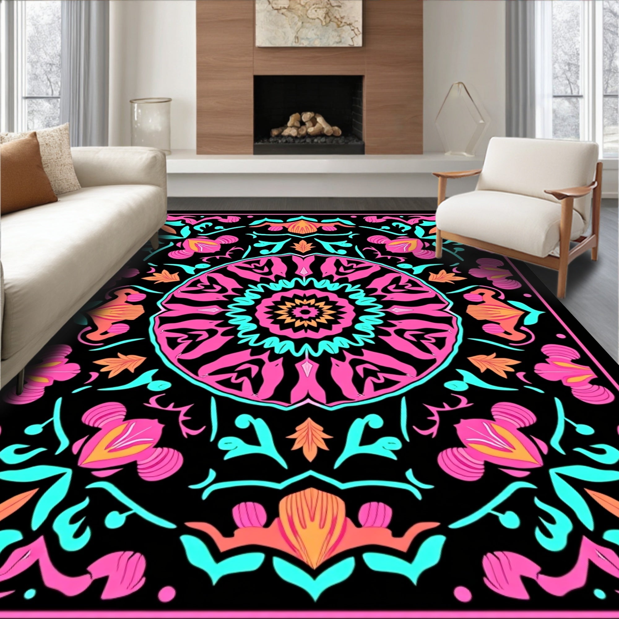 Vibrant Pink Teal Mandala Harmony Rug