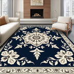 Elaborate Navy Floral Bloom Rug