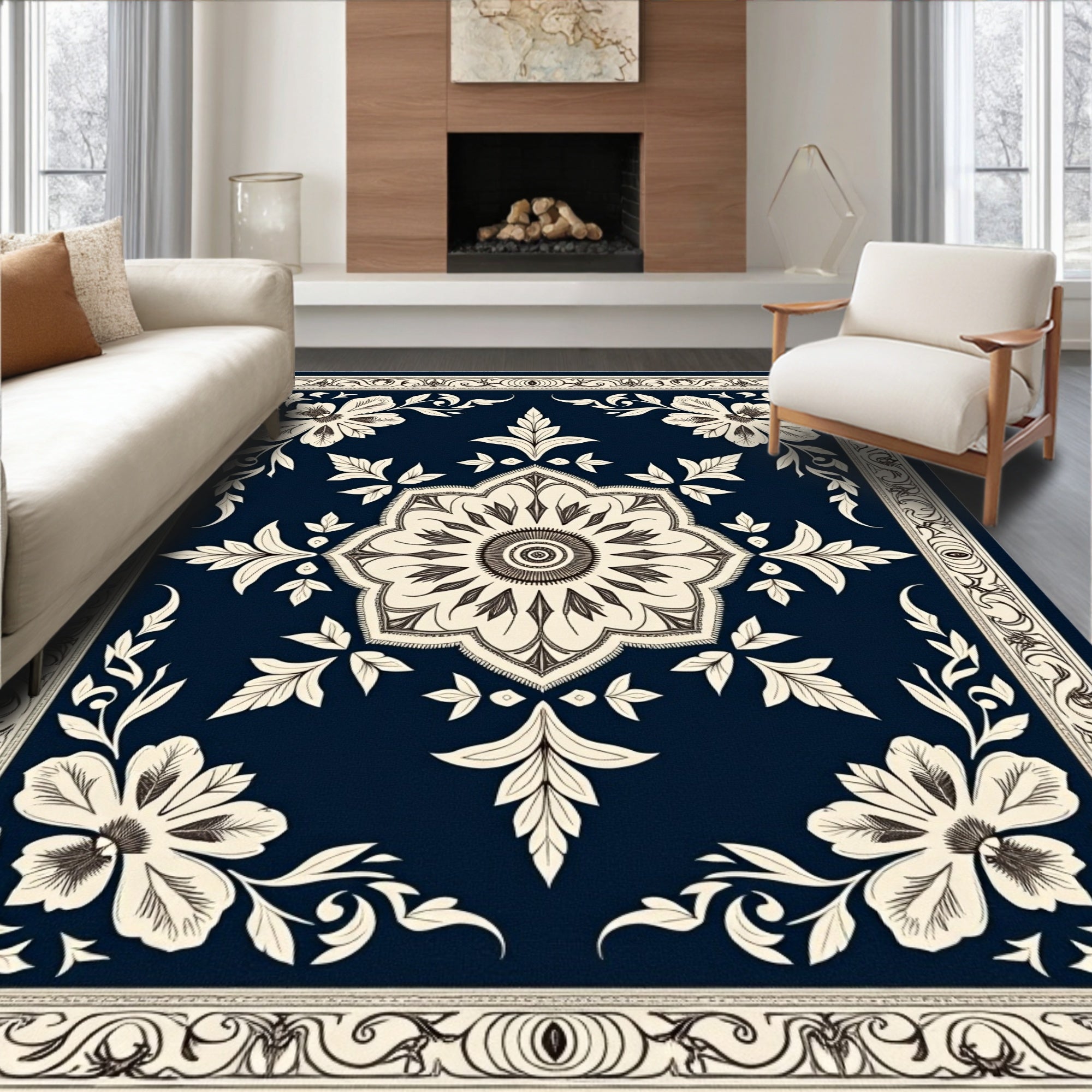 Elaborate Navy Floral Bloom Rug