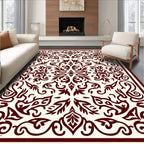 Crimson Ivory Arabesque Scrollwork Rug