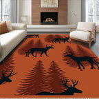 Rustic Woodland Deer Forest Scene Rug