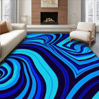Vivid Blue Swirl and Stripe Rug