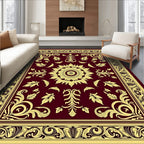 Golden Burgundy Medallion Floral Border Rug