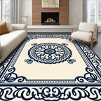 Elegant Navy Floral Mandala Cream Rug