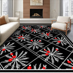 Black White Red Berry Laurel Frame Rug