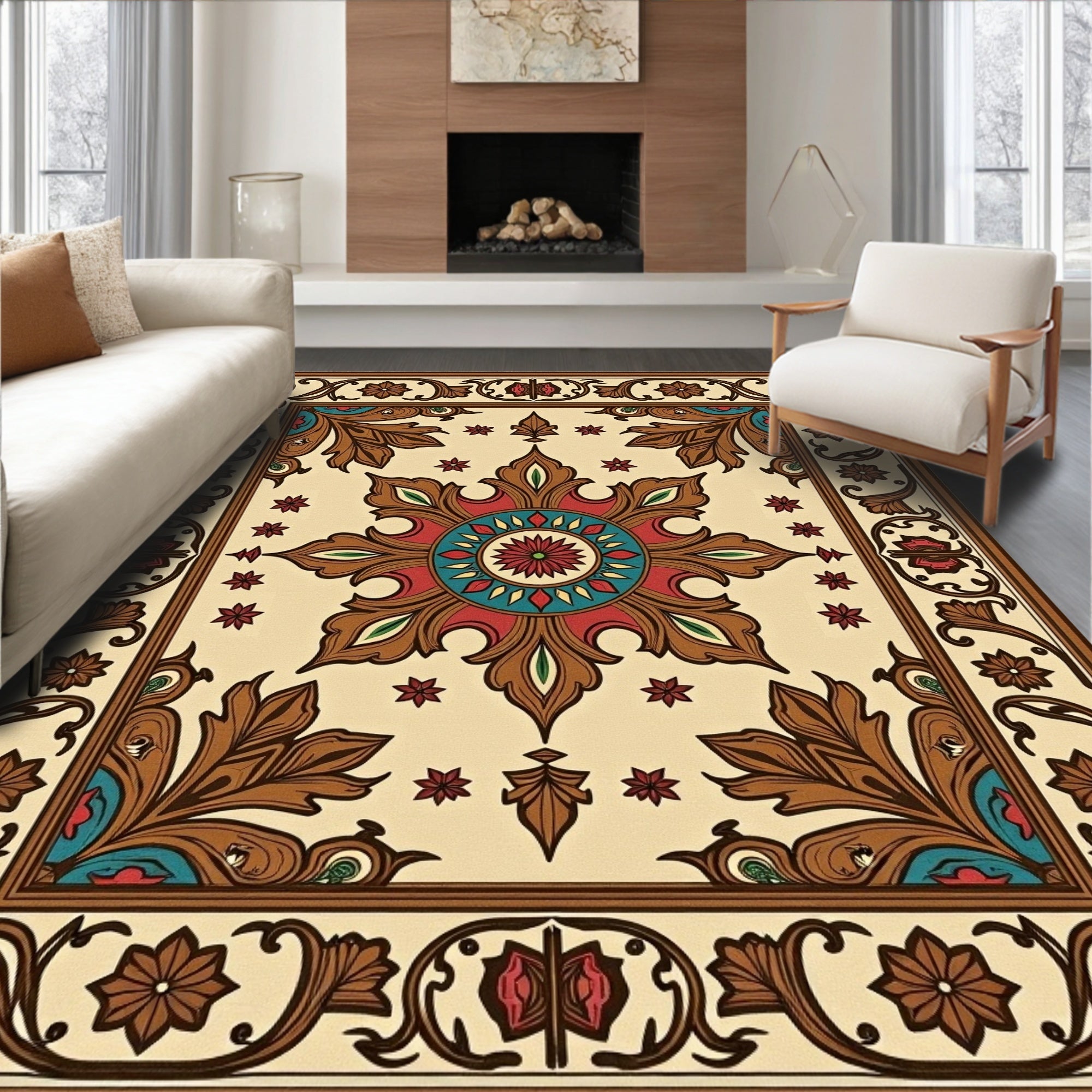 Ornate Crimson Teal Medallion Rug