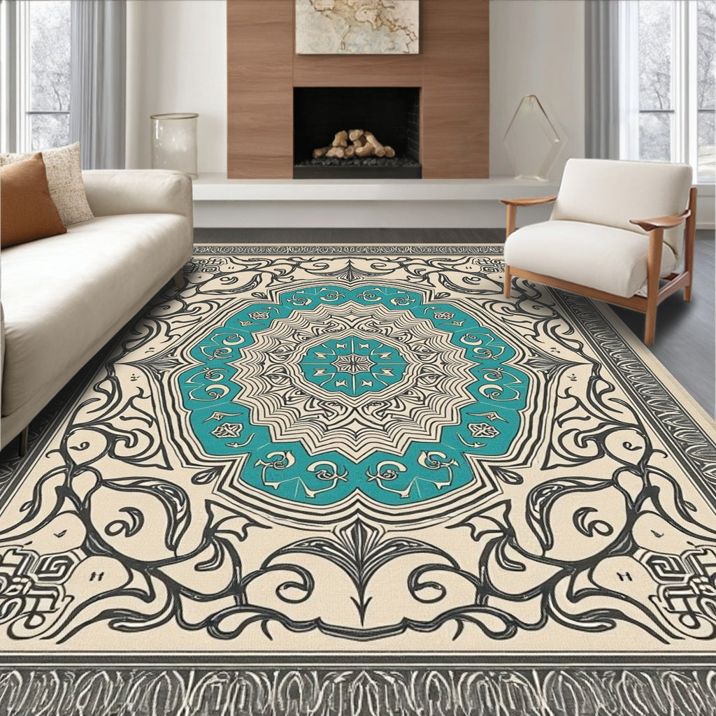 Teal Medallion Arabesque Scroll Rug