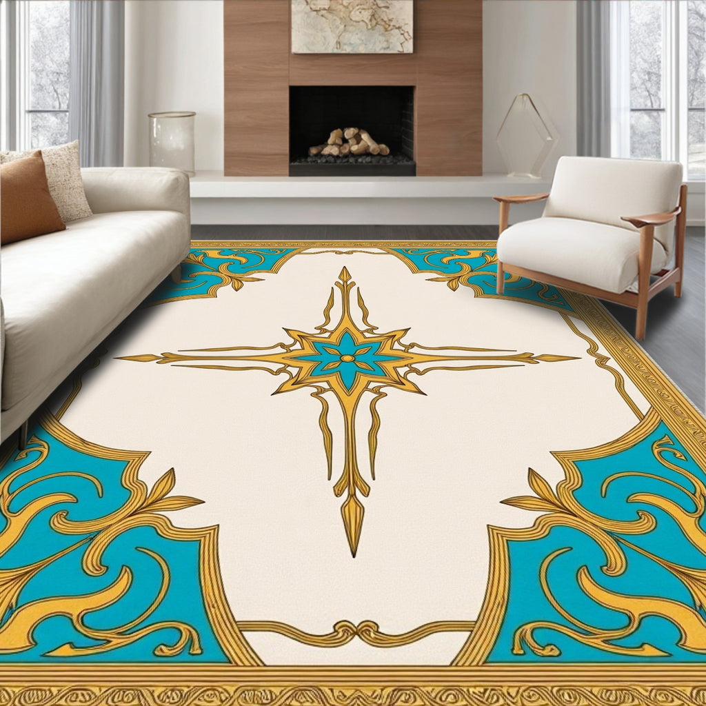Golden Teal Art Nouveau Medallion Rug