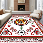 Red And White Happy Dog Floral Border Rug