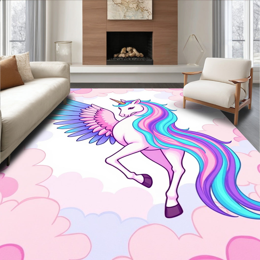 Pastel Clouds Flying Unicorn Rug