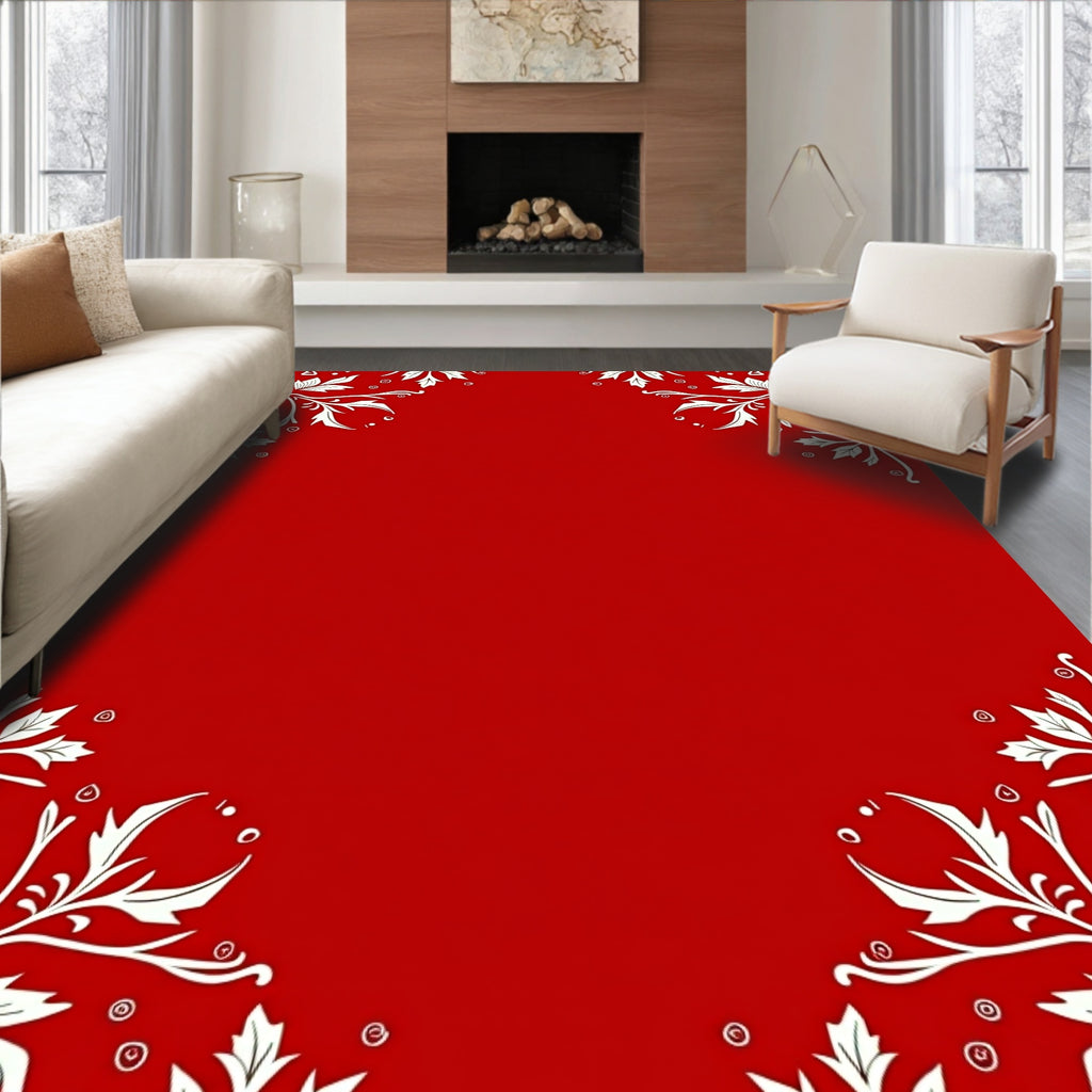 Elegant Crimson Floral Corner Overlay Rug