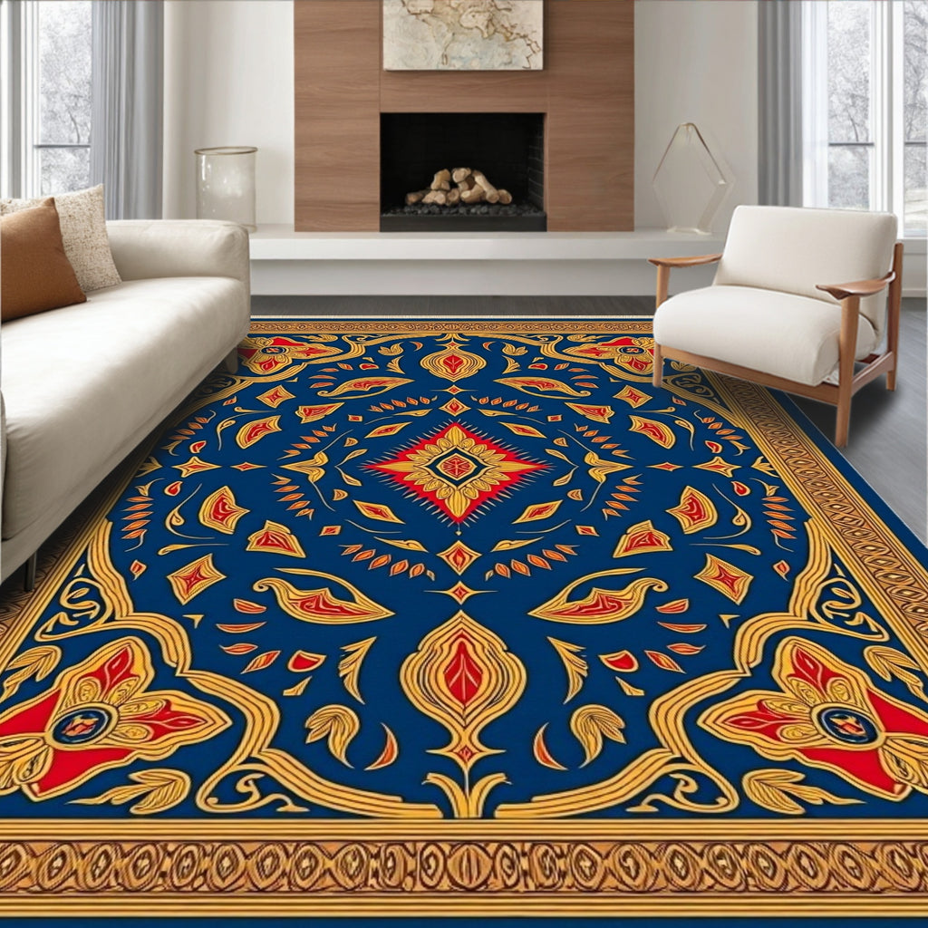Royal Blue Red Gold Medallion Rug
