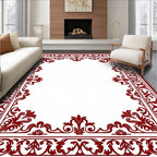 Deep Red Victorian Scroll Frame Rug