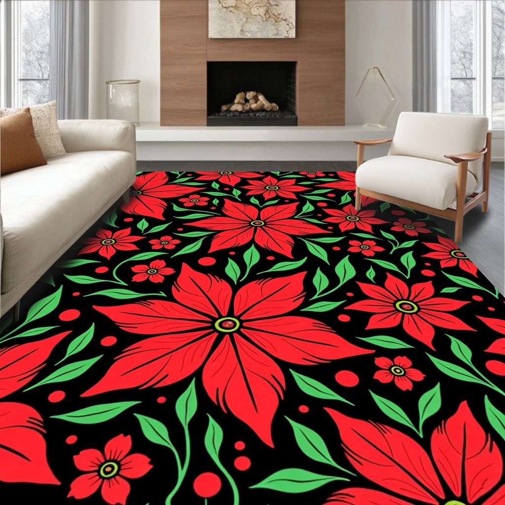 Crimson Bloom Lush Foliage Rug