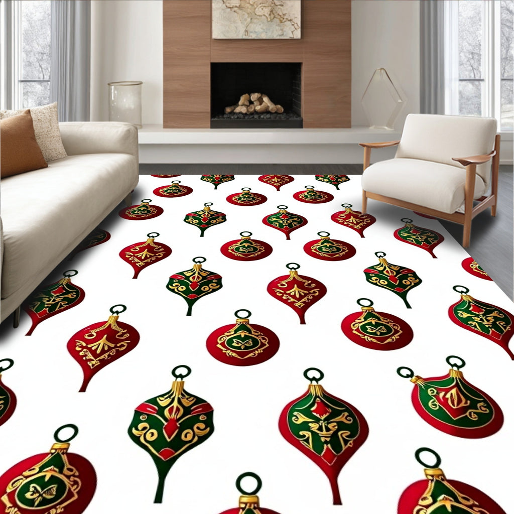 Ornate Red Gold Christmas Bauble Repeat Rug