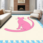 Bold Pink Cat Silhouette Cream Border Rug