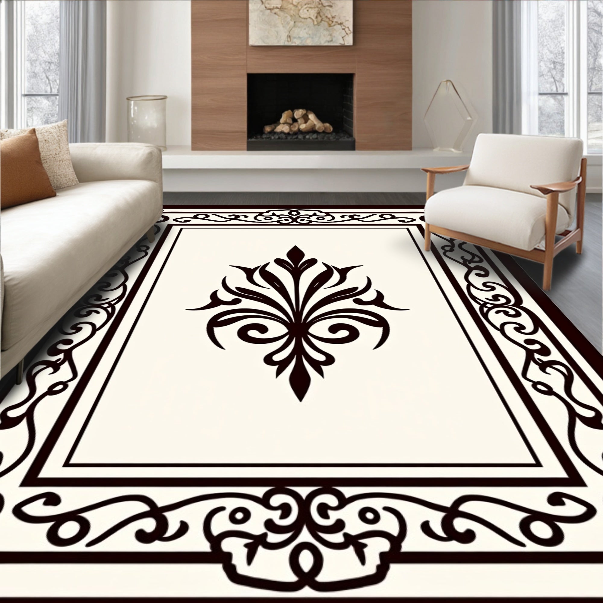 Ornate Dark Blossom Centerpiece Rug