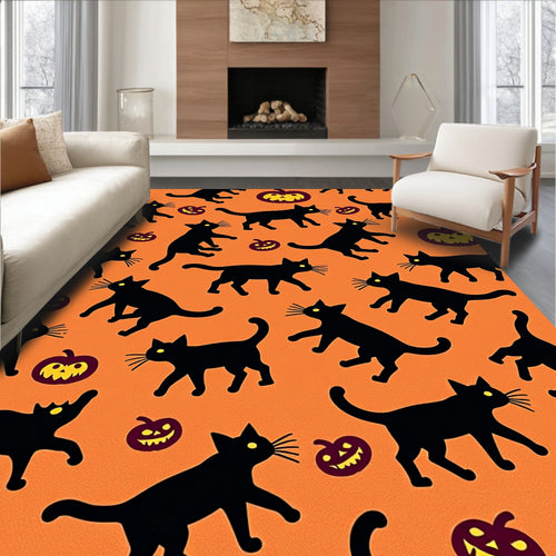 Black Cats And Pumpkins Halloween Rug