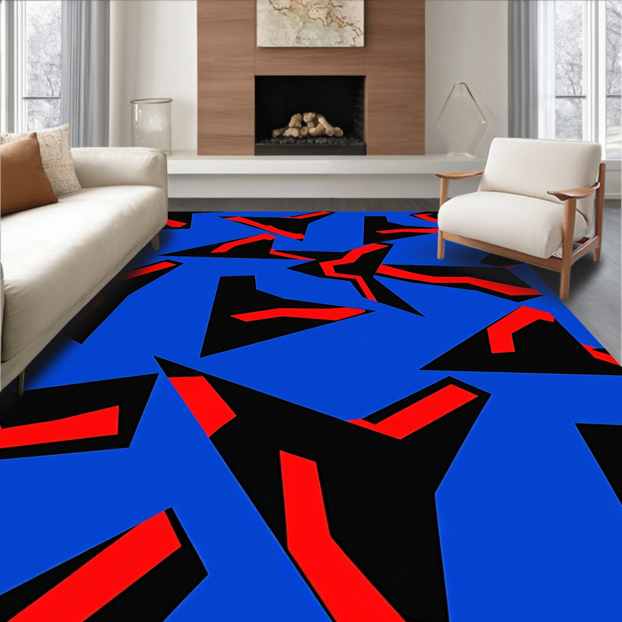 Bold Blue Geometric Fragment Rug