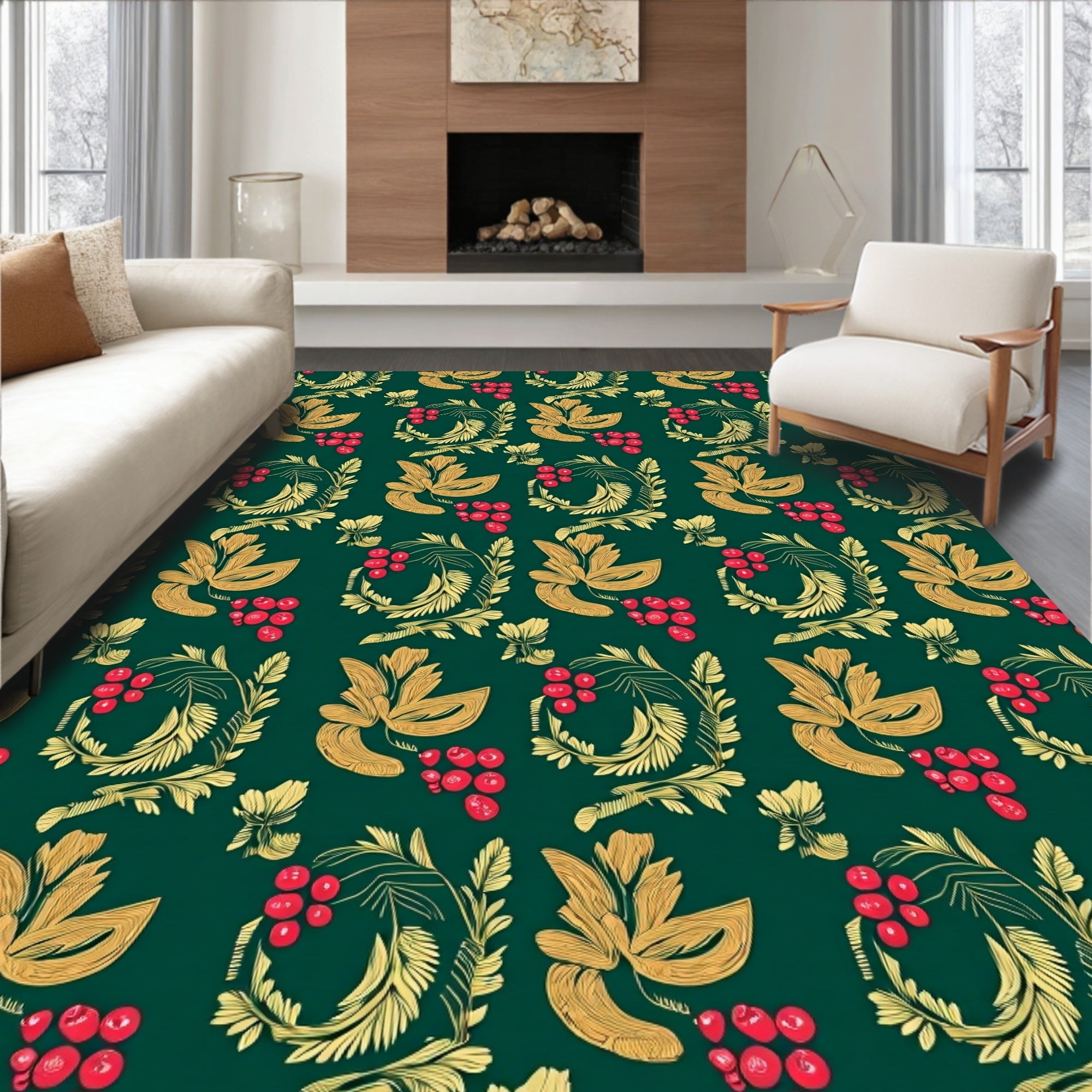 Ornate Gold Leaf Berry Garland Rug