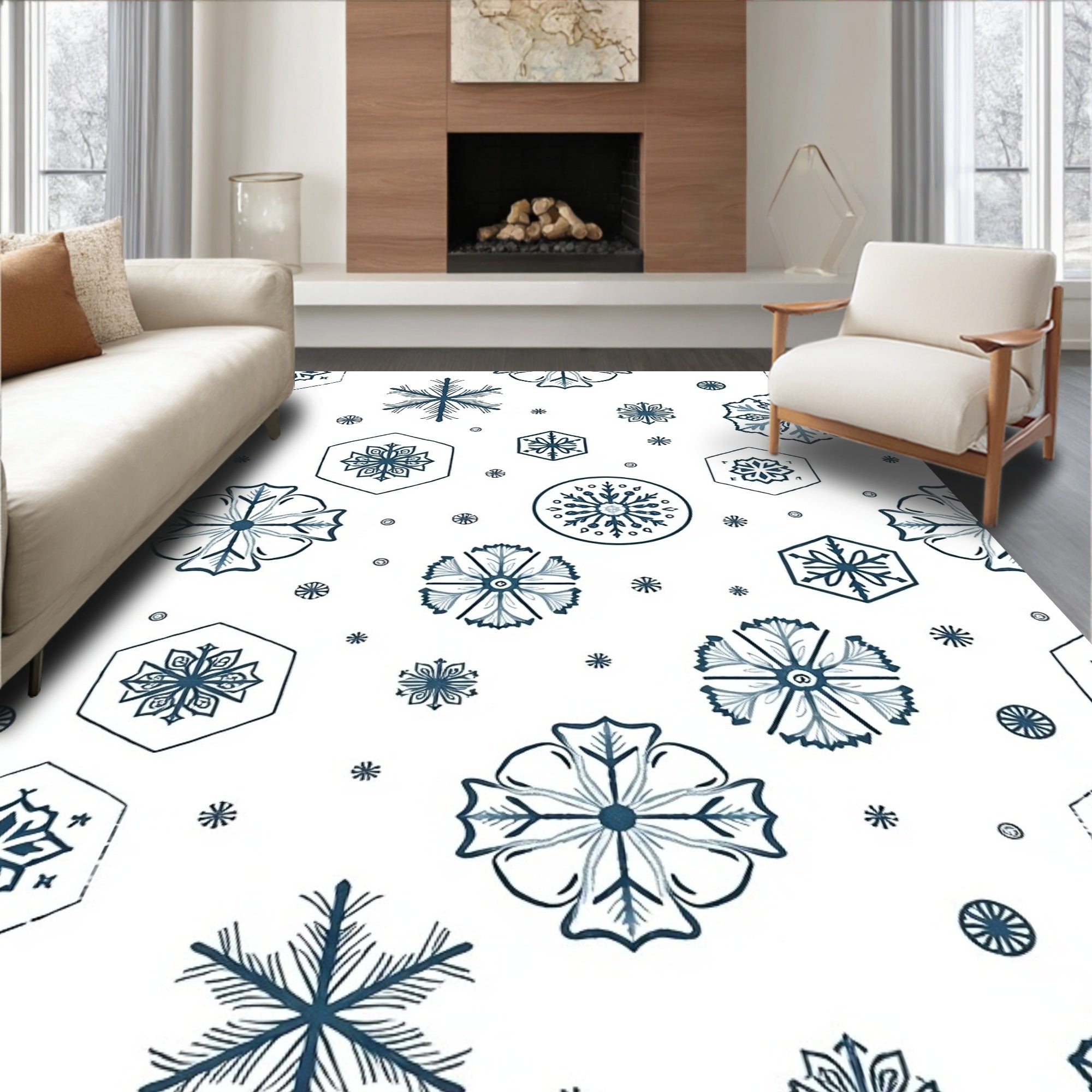 Winter Snowflakes Geometric Medallion Rug