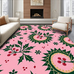 Vintage Pink Holly Berry Medallion Rug